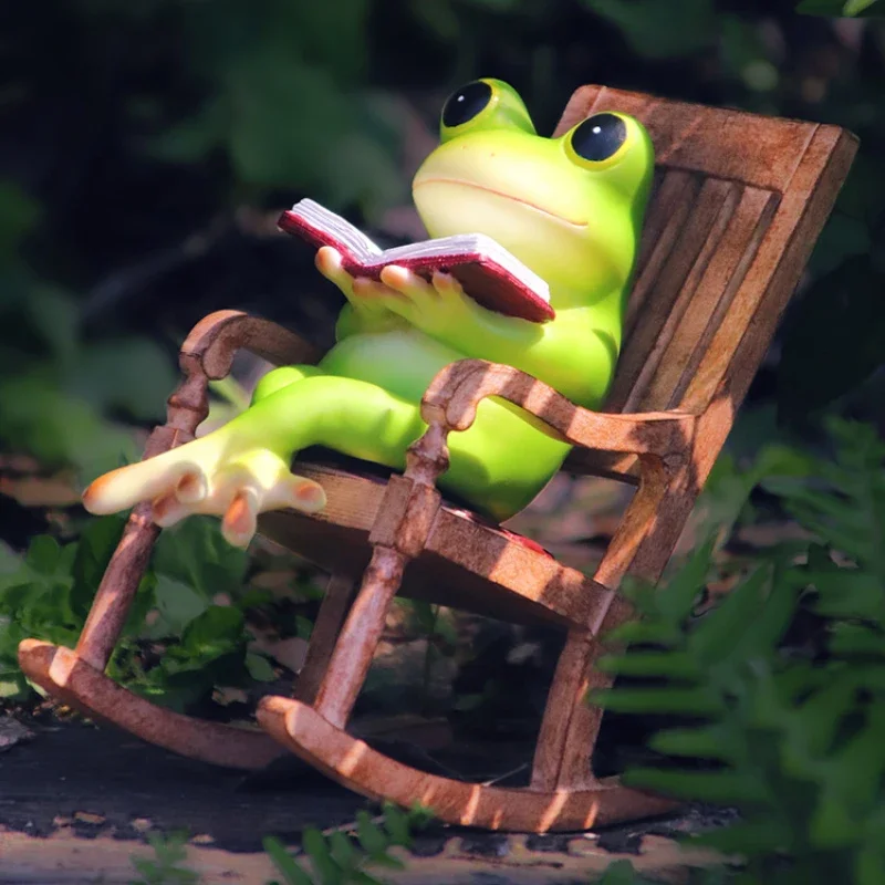 

Creative Cartoon Small Frog Rocking Chair Decorations Courtyard Balcony Landscaping Office Desktop Resin Animal Crafts