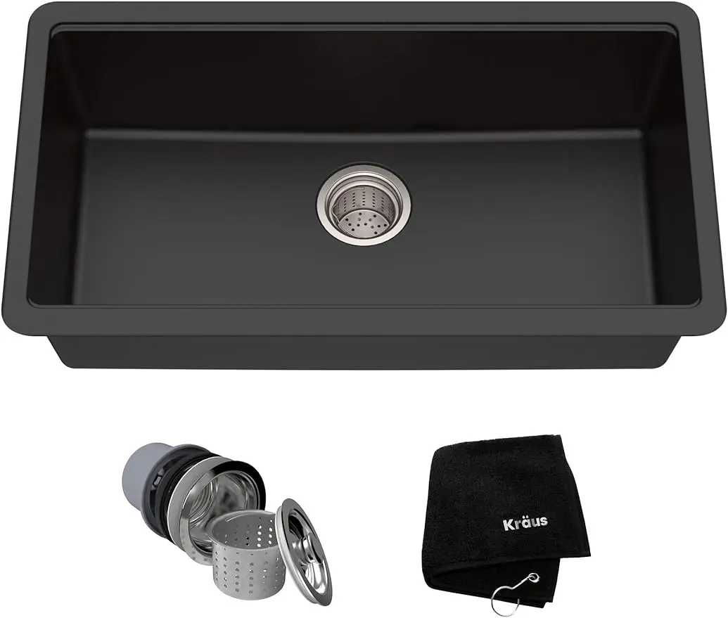Kraus KGU-413B Undermount Single Bowl Granite Kitchen Sink, 31 Inch, Black
Kraus KGU-413B Undermount Single Bowl Granite Kitchen Sink, 31 Inch, Black