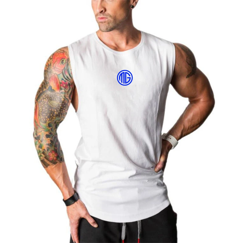 

Gym Stringer Sleeveless Cotton T-Shirt New Solid Print Tank Top Men Bodybuilding Singlet Blank Fitness Running Sport Muscle Vest