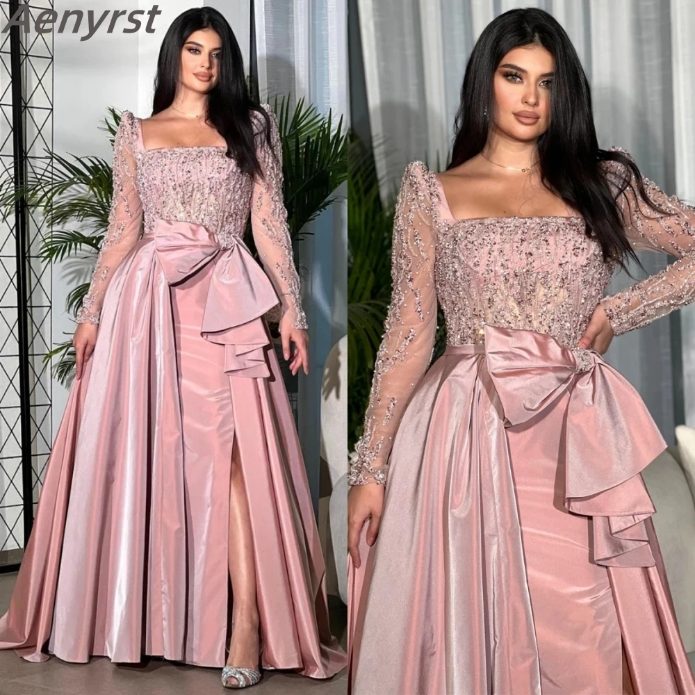 Elegant Evening Gowns Square Collar Sequin Draped Prom Dresses Bows A-Line Split Wedding Party Gown Long Sleeve Vestidos de Gala
Elegant Evening Gowns Square Collar Sequin Draped Prom Dresses Bows A-Line Split Wedding Party Gown Long Sleeve Vestidos de Gala