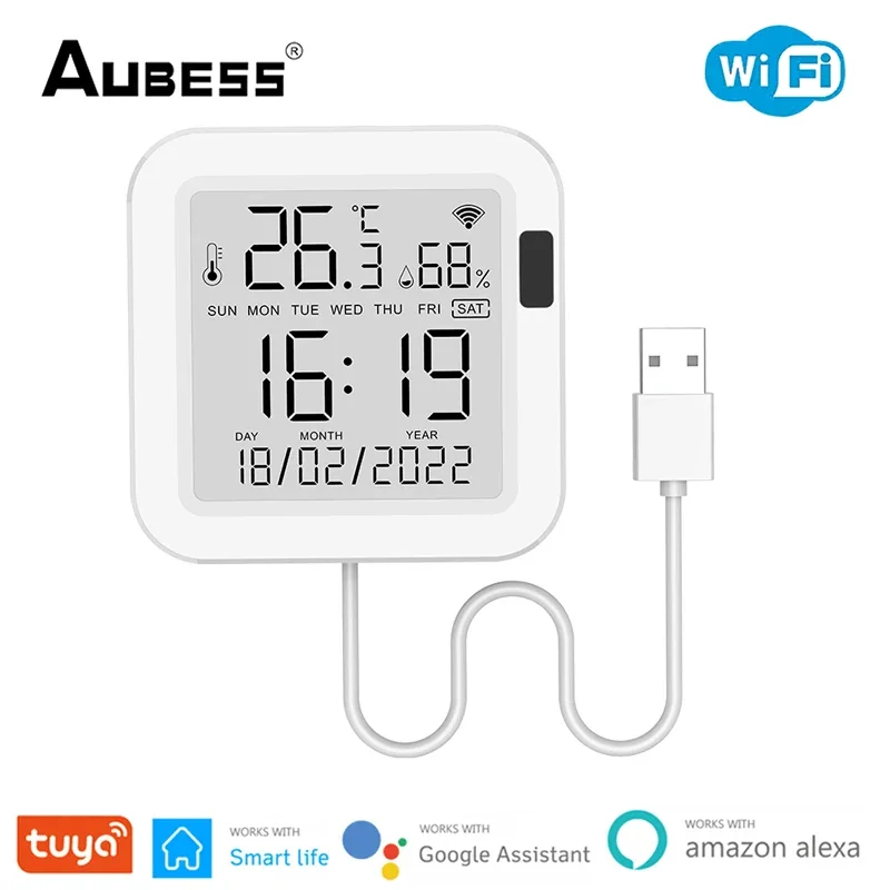 Умный Wi-Fi датчик температуры и влажности Tuya, питание от USB, с ЖК-дисплеем, поддержка Alexa и Google Assistant
Умный Wi-Fi датчик температуры и влажности Tuya, питание от USB, с ЖК-дисплеем, поддержка Alexa и Google Assistant