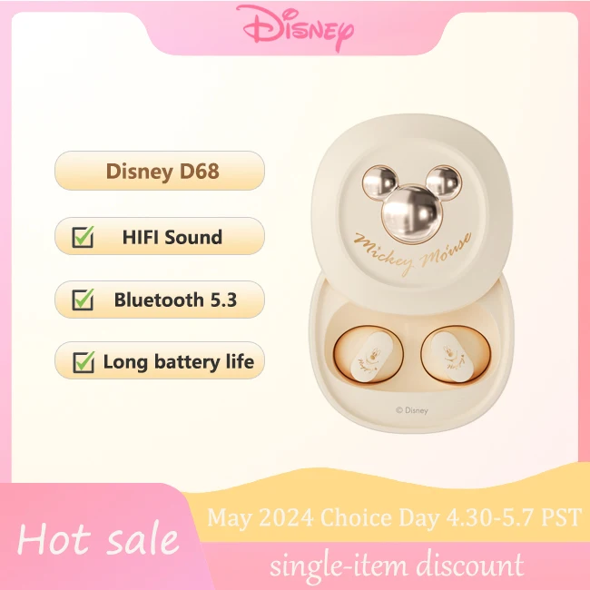 

Disney D68 Mickey Sliding Cover Wireless Bluetooth5.3 Earphones HIFI Stereo Sound HDCall Headsets Long Endurance Noise Reduction