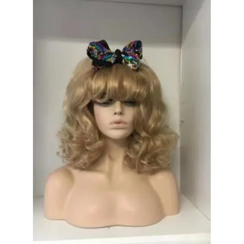 

SIN CITY WIGS! GOLDEN BLONDE SWEET SOFT WAVY CURLS SMOOTH BANGS LONG VOLUME CUTE