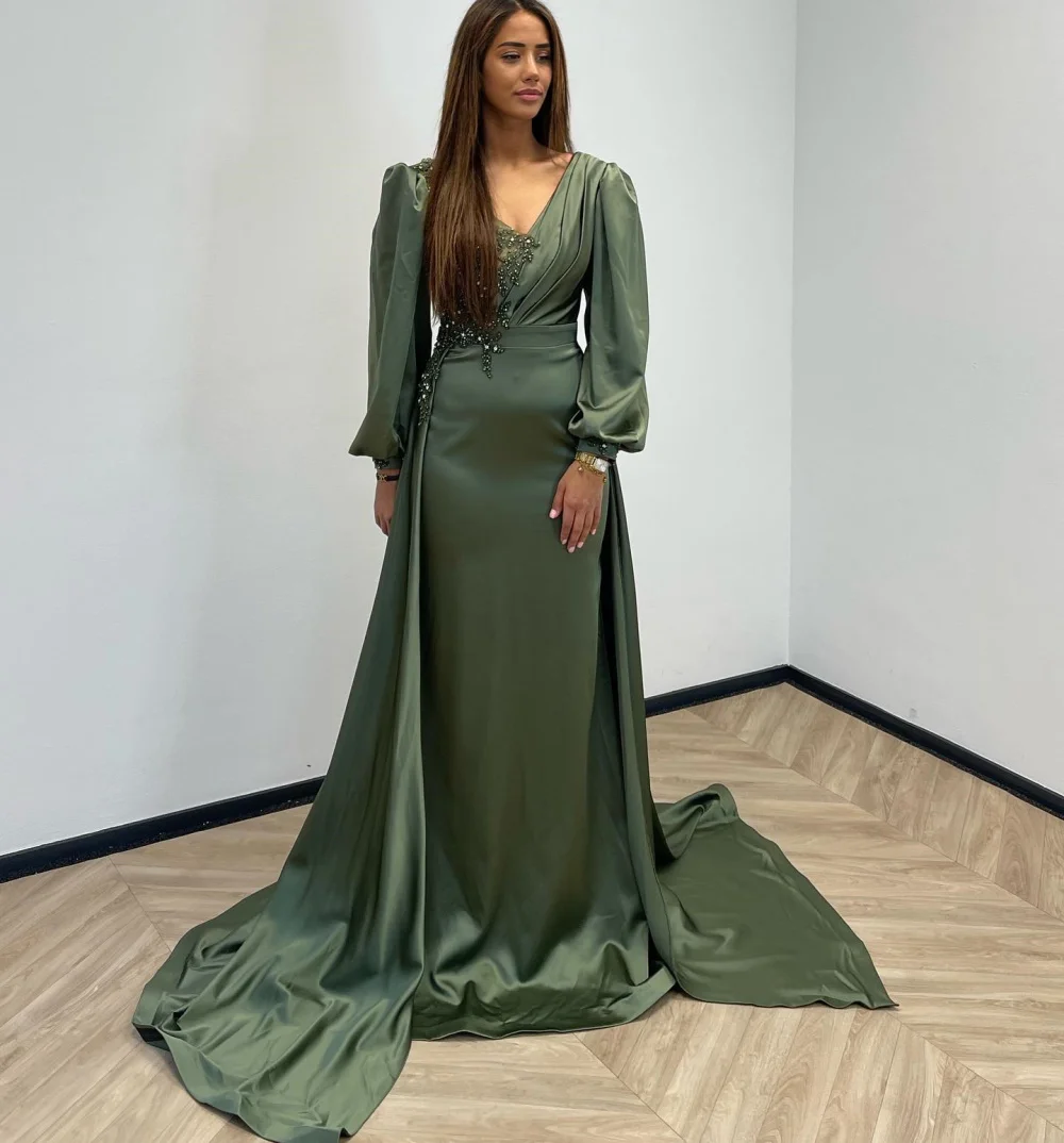 Elegant V-Neck Vintage Robe De Soirée Satin Evening Gown Custom Made Formal Party Dress Long Sleeves Appliques Prom Dresses
Elegant V-Neck Vintage Robe De Soirée Satin Evening Gown Custom Made Formal Party Dress Long Sleeves Appliques Prom Dresses