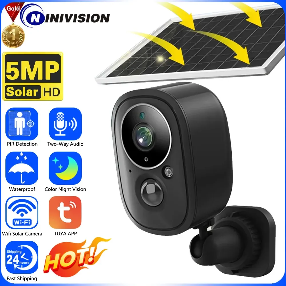 

Black Tuya Solar Panel 5MP Wifi IP Camera PIR Human Detection Surveillance CCTV Wireless Rechargeable Battery Long Time Standby