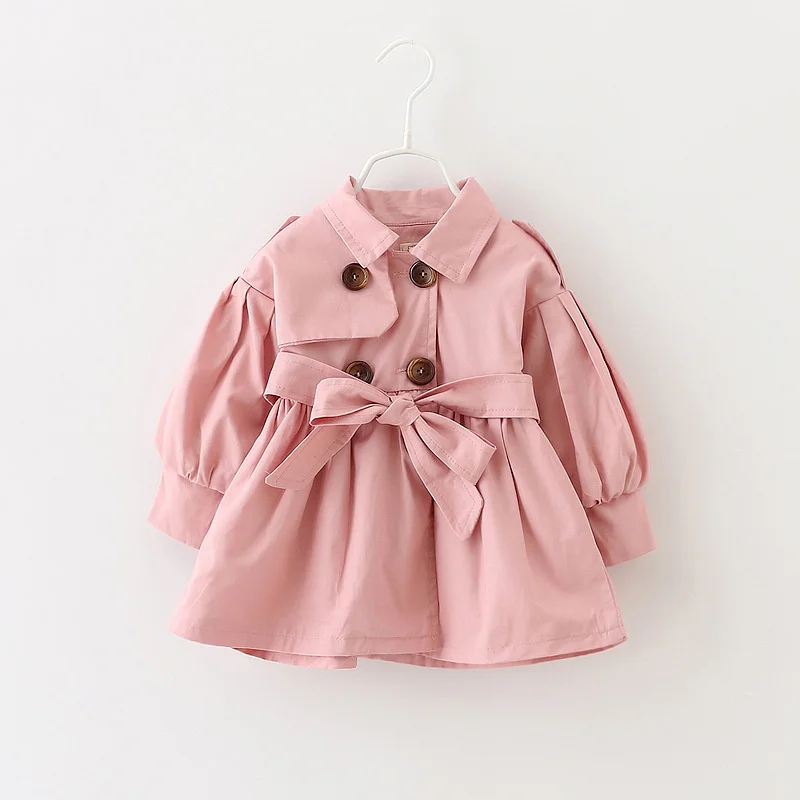 

New Children's Coat Girls Fashion Cute Long Trench Kids Spring Khaki Casual Jacket Baby Turn-down Collar Double Breasted Clothes