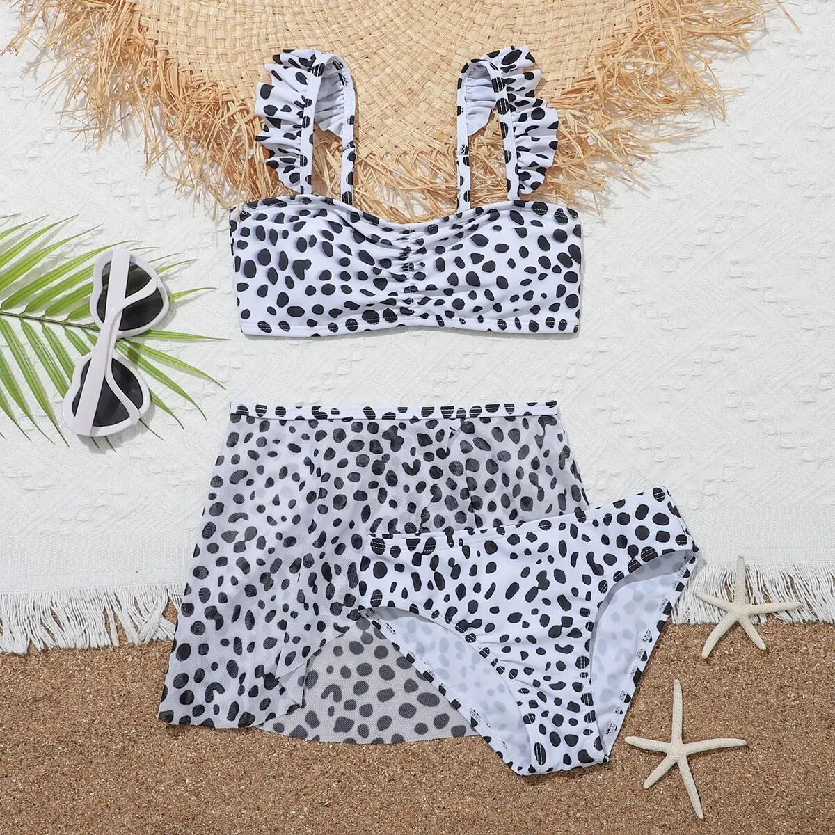 

Girls 3pack Dot Ruffle Bikini Sets with Skirts Kids Swimsuit 7-12 Years Children's Swimwear 2024 Beachwear Teens Bathing Suit