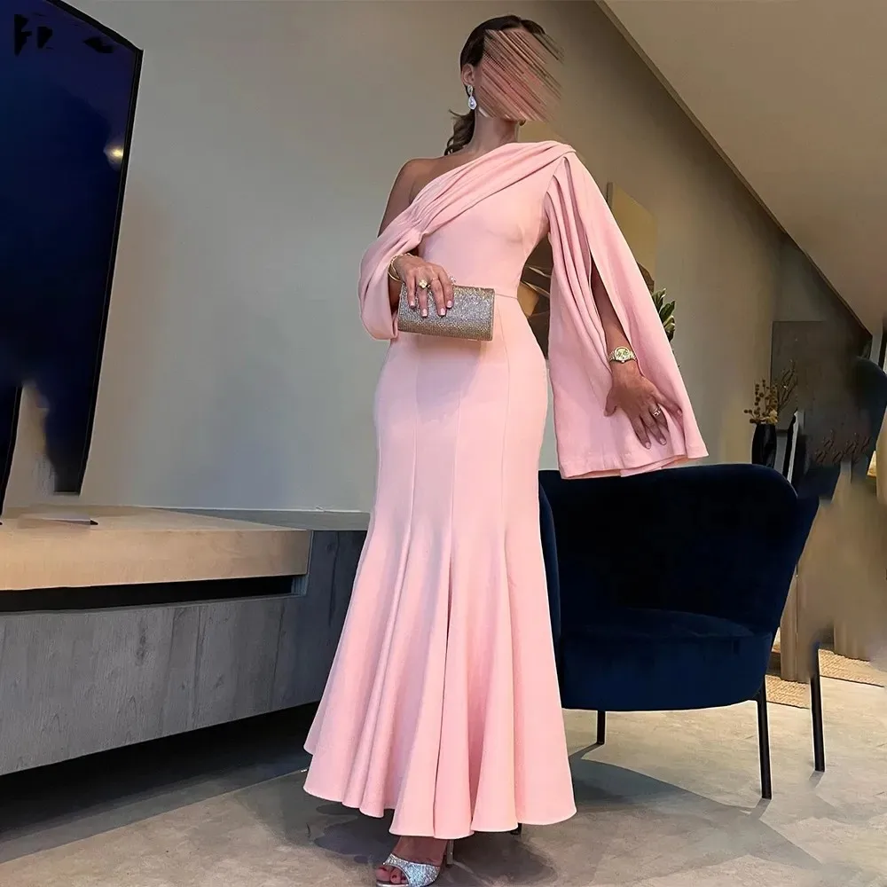 Pink Mermaid Evening Dresses One Shoulder Cape Formal Occasion Dresses Ankle Length Party Saudi Arabia For Women فساتين السهرة
Pink Mermaid Evening Dresses One Shoulder Cape Formal Occasion Dresses Ankle Length Party Saudi Arabia For Women فساتين السهرة