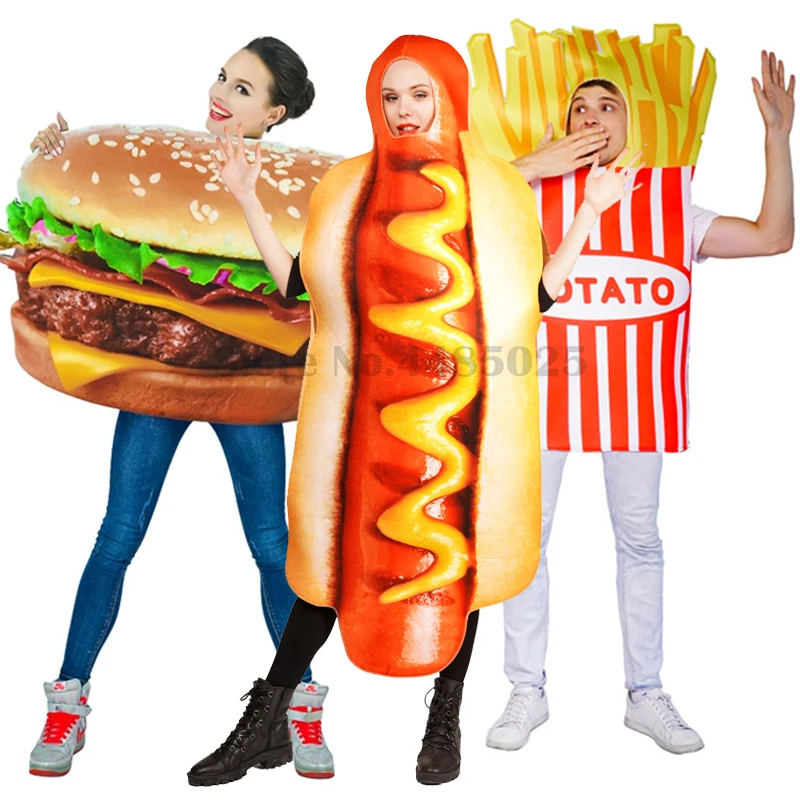 

Funny Food Cosplay Halloween Carnival Party Costume Adult Family Fancy Performance Props Pizza Burger Fries Hot Dog Clothing