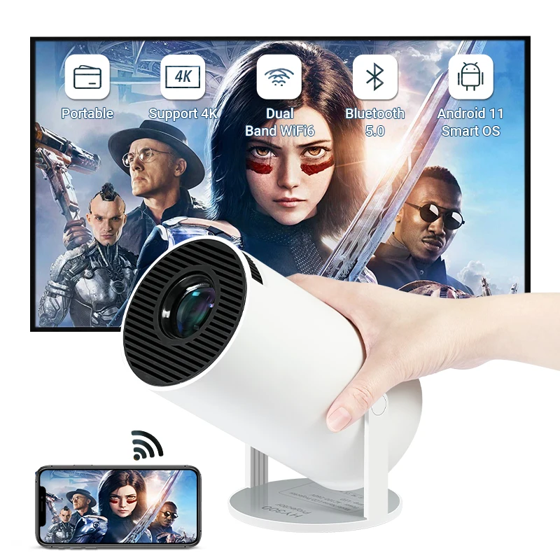 

LYNCAST Android 11Projector 1280*720P 4K Wifi6 200ANSI 1+8G Storage BT5.0 Home Cinema Online Teaching Portable Projection HY300