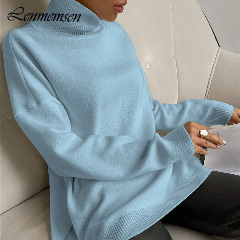 

Lenmemsen Cashmere Basic Knitted Sweater Women Autumn Winter Thicken Warm Solid Pullovers Female Oversized Soft Split Knitwear