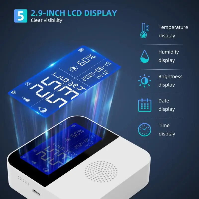 Tuya WIFI Temperature And Humidity Sensor Support Alexa Assistant Smart Indoor Hygrometer Thermometer With LCD Display
Tuya WIFI Temperature And Humidity Sensor Support Alexa Assistant Smart Indoor Hygrometer Thermometer With LCD Display