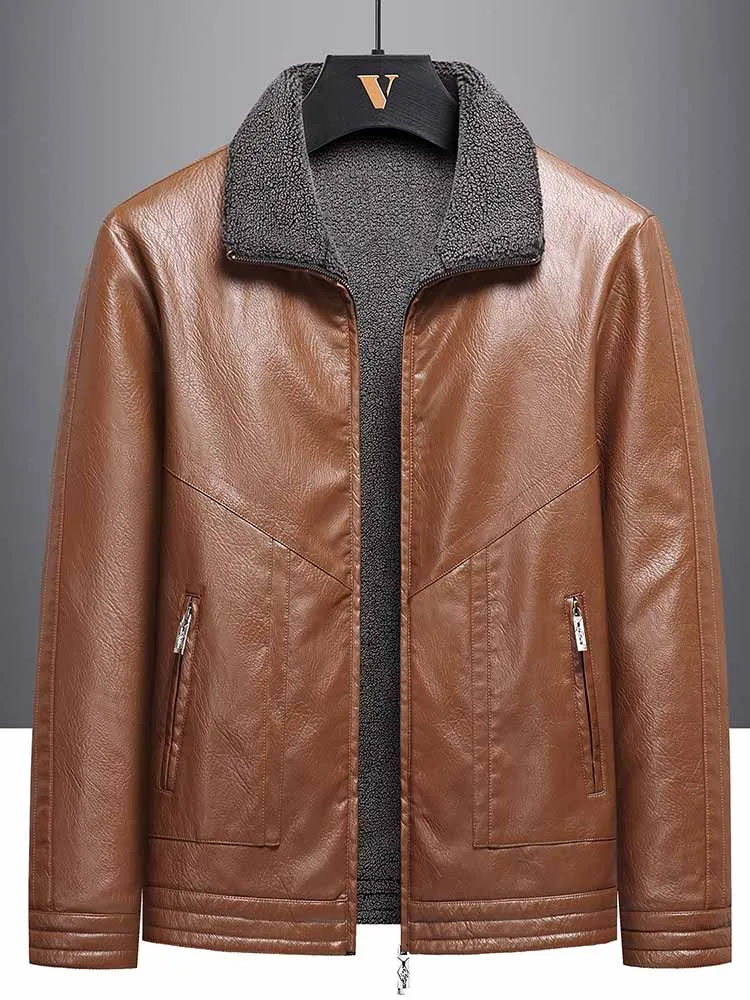 

Leather Jacket Men Fleece Warm Bomber Motorcycle Jackets Plus Size 8xl 7xl 6xl Winter Retro Coats Flannel Oversized High Quality