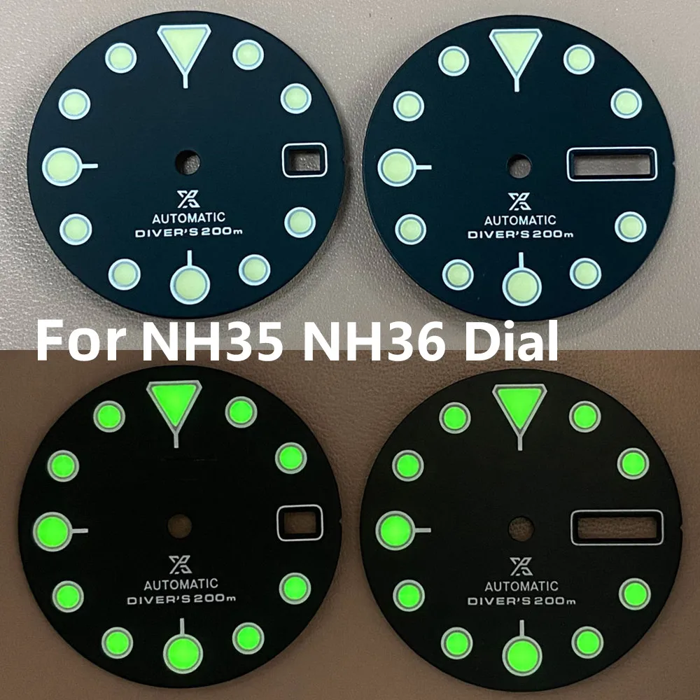 

New NH35 Dial Green Luminous Watch Faces 28.5mm Single/Double Calendar Dial Fits for NH35 NH36 4R36 Movement Watch for Men Parts