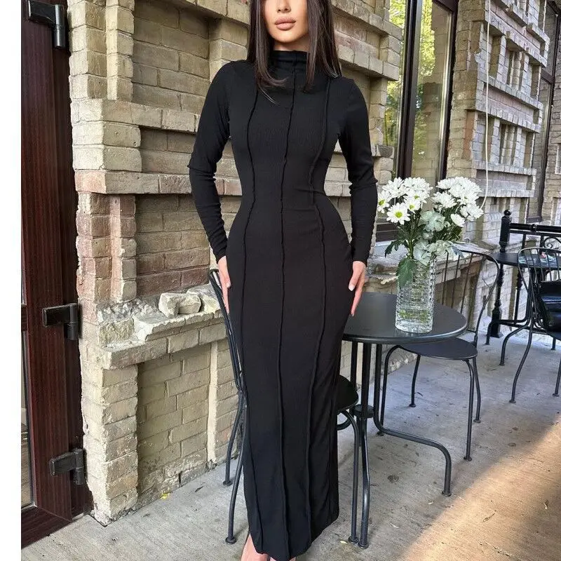 Autumn New Half Turtleneck Sunken Stripe Long Sleeve Skirt Slimming Waist Dress for Women-Hongl
Autumn New Half Turtleneck Sunken Stripe Long Sleeve Skirt Slimming Waist Dress for Women-Hongl