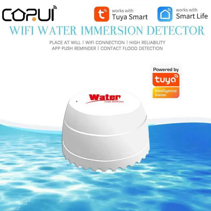 

CORUI Water Immersing Sensor WiFi Flood Water Leak Detector Alarm Waterproof Smart Home Security Smart Life APP Remote Monitorin