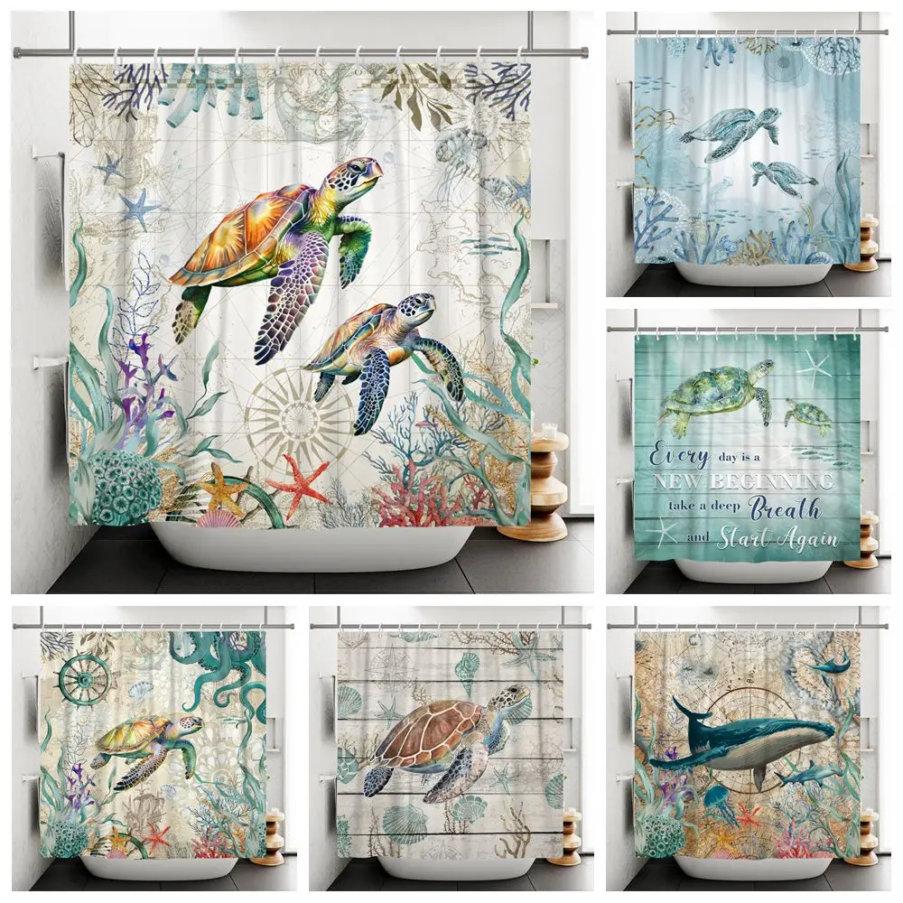 Turtle Shower Curtain Nautical Ocean Animals Seahorses Sea World Polyester Fabric Bathroom Decoration Curtain with Hooks
Turtle Shower Curtain Nautical Ocean Animals Seahorses Sea World Polyester Fabric Bathroom Decoration Curtain with Hooks
