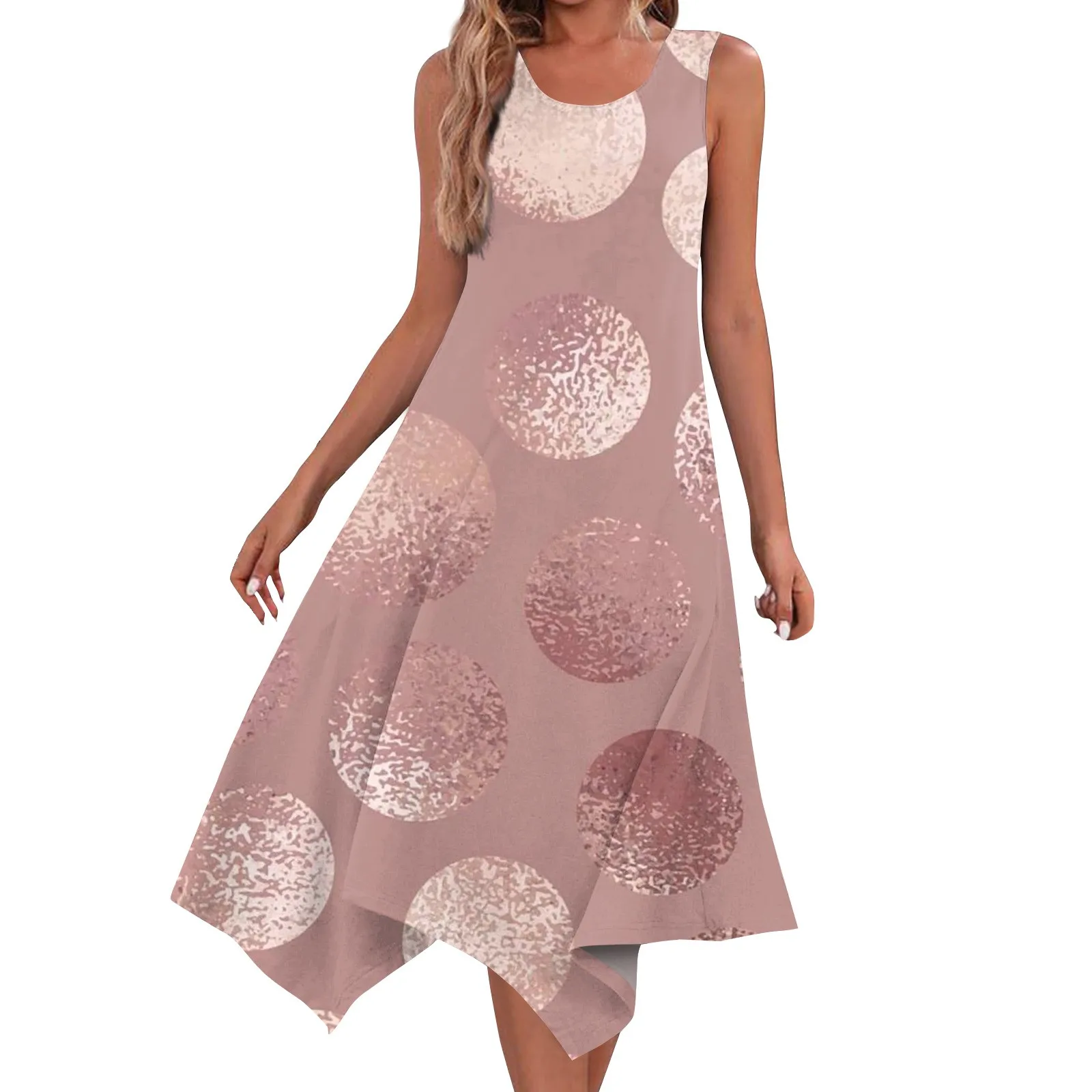 

Women's Casual Fashion Round Neck Sleeveless Print Irregular Hem Midi Dress vestidos para mujer فساتين السهرة traf 2024 woman