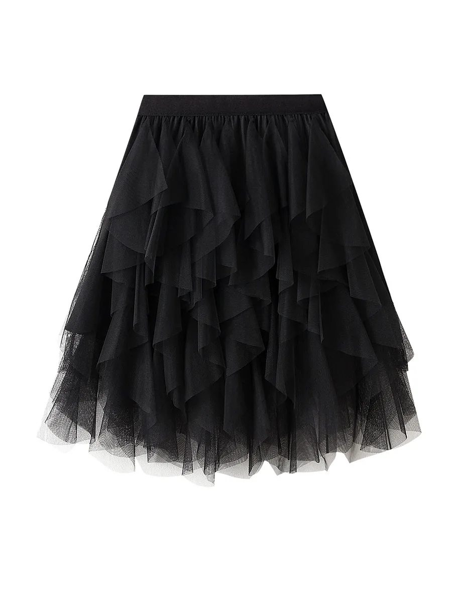 

Tulle Skirts for Women Elastic Waist Multi-Layered Sheer Mesh Mini Skirt 80s Asymmetrical Ruffle A-Line Short Tutu Skirt