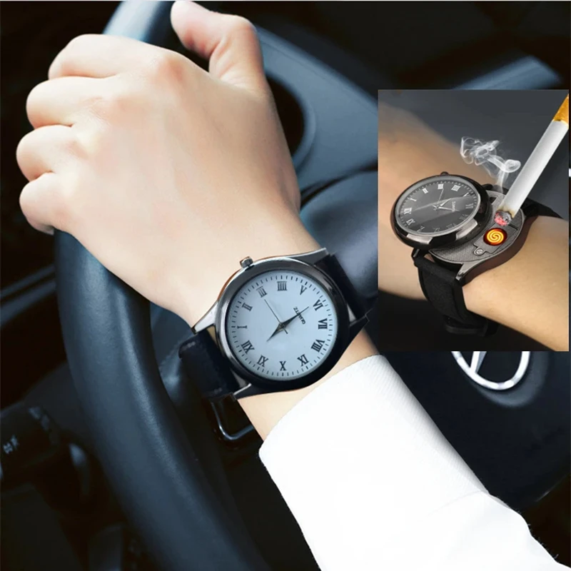 

Multi Functional Men's Watch USB Charging Lighter Metal Windproof Portable Flameless Lighter Trendy and Exquisite Gift