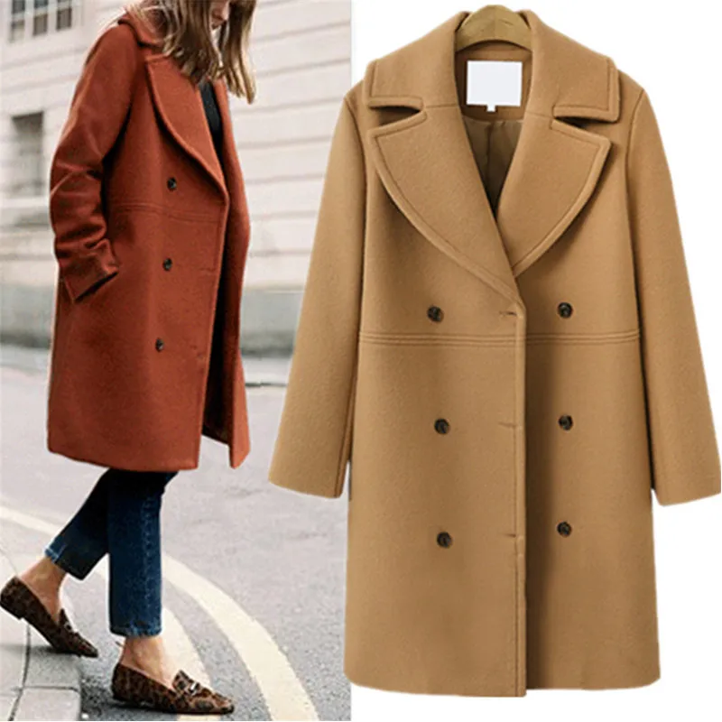 

Зимнее женское пальто, длинная толстая куртка из смешанной шерсти, осенняя кашемировая одежда, теплая шерстяная верхняя одежда, двубортная ветровка G2706
