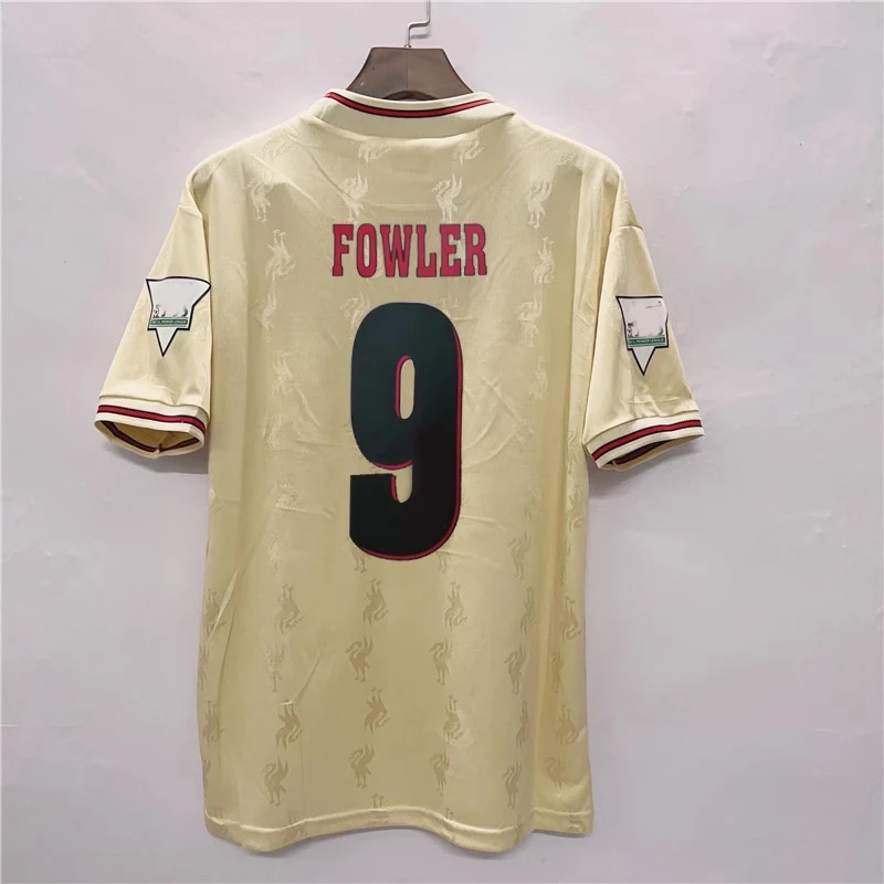 

Customized name and number patch 1997 season Liverpool away retro jersey No. 7 McManaman No. 9 Fowler