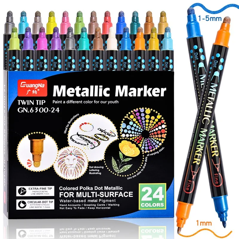 

12/24/36pcs Metallica Markers Set Dual Head Water-based Paint Pen Drawing Tools for Stone Metal Wood Dark Paper School Supplies