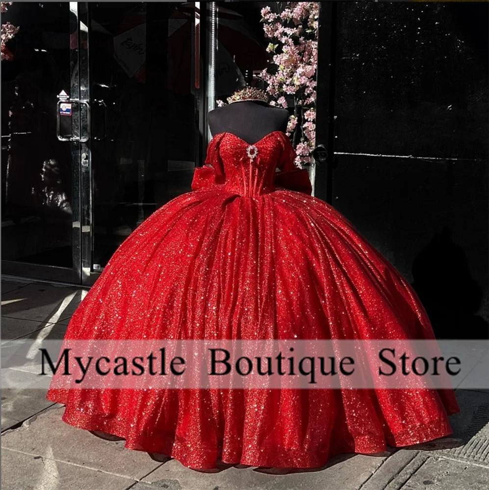 Red Glitter Beaded Quinceanera Dresses Ball Gown 2024 With Off The Shoulder Bow Sweet 15 Dress Corset Vestidos De 15 Años 
Red Glitter Beaded Quinceanera Dresses Ball Gown 2024 With Off The Shoulder Bow Sweet 15 Dress Corset Vestidos De 15 Años