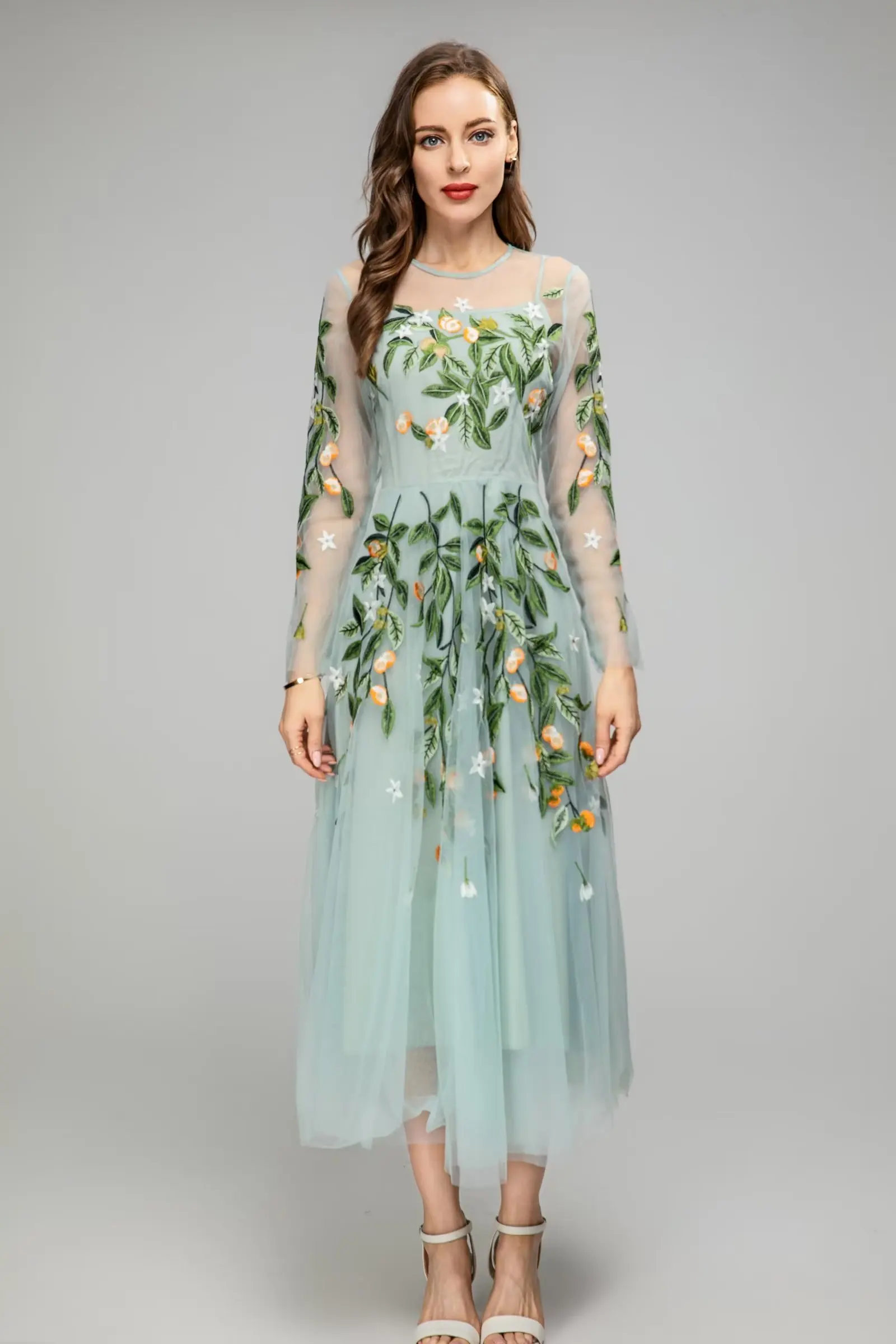 Beach Holiday Party 2023 Summer Women's Round Neck Perspective Long-Sleeved Gauze Embroidered Swing Dress
Beach Holiday Party 2023 Summer Women's Round Neck Perspective Long-Sleeved Gauze Embroidered Swing Dress