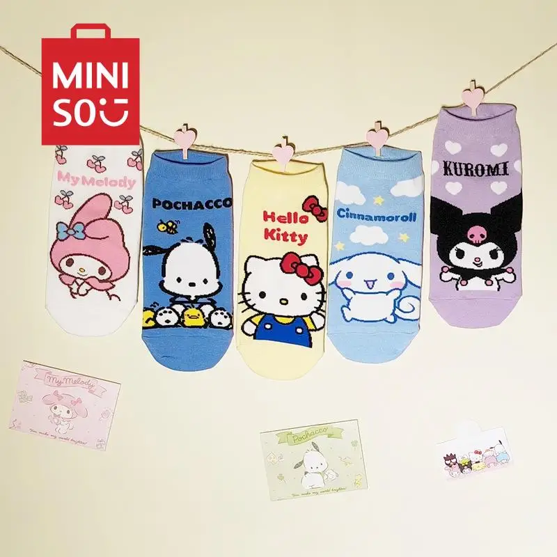 

New Kawaii Anime Miniso Sanrio Socks Cartoon Hellokitty Pochacco Cute Short Socks Free Size Kuromi Anti Slip Girls Gifts Toys
