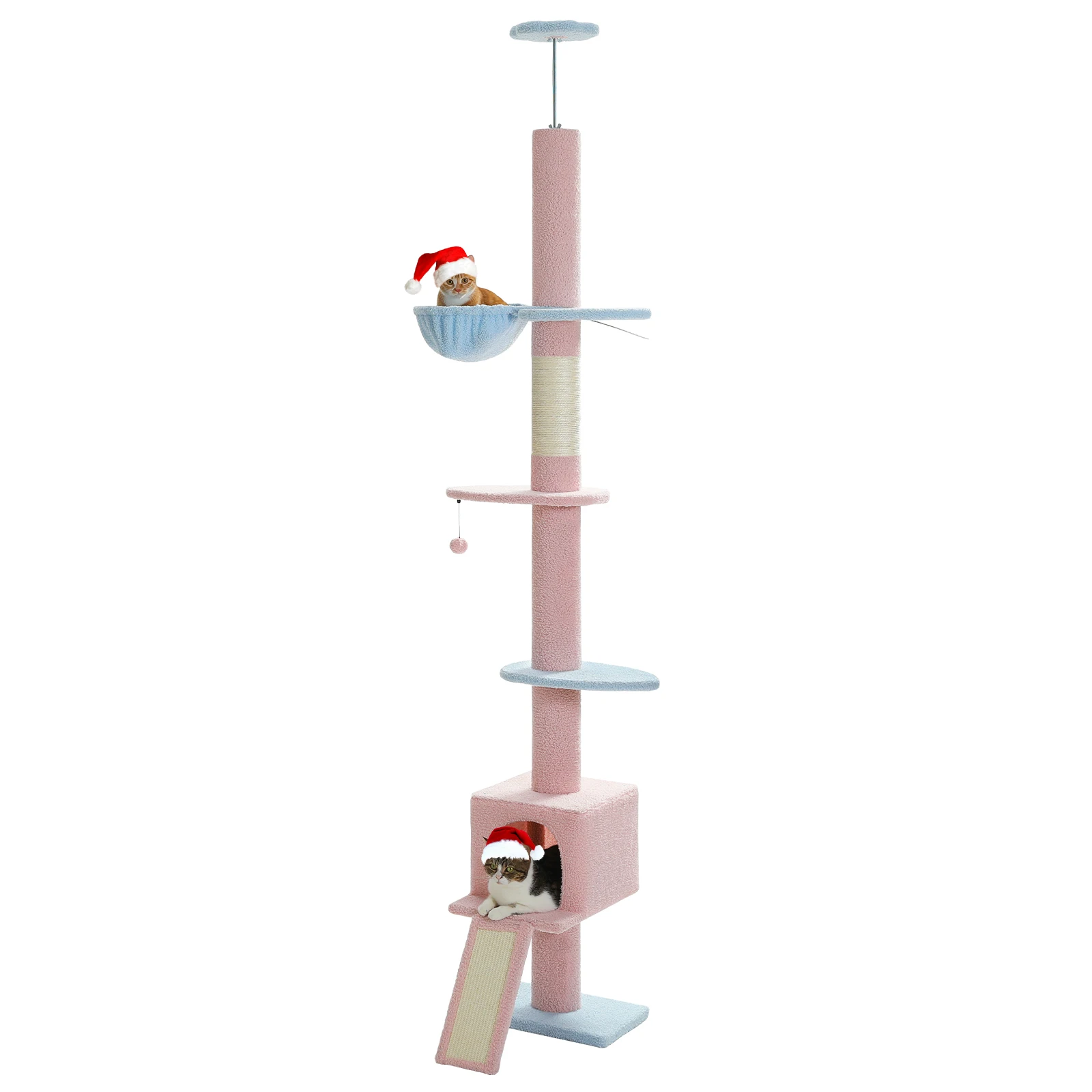 

5 Tiers Floor to Ceiling Cat Tree Tower Climbing Tree Adjustable Height for Indoor Cats with Condo Scratching Post Ladders