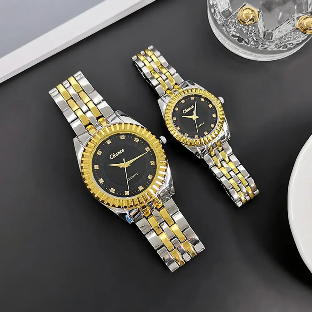 

Часы, подчеркивающие вкус, стильные парные кварцевые часы с круглым циферблатом, ремешок из сплава для мужчин и женщин, деловые часы с высоким временем