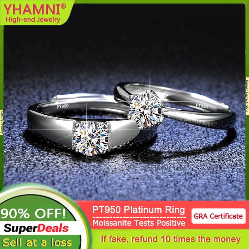 

Luxury PT950 Platinum Resizable Couple Ring for Men Women Brilliant Moissanite Diamond Rings Engagement Gift Lovers' Jewelry