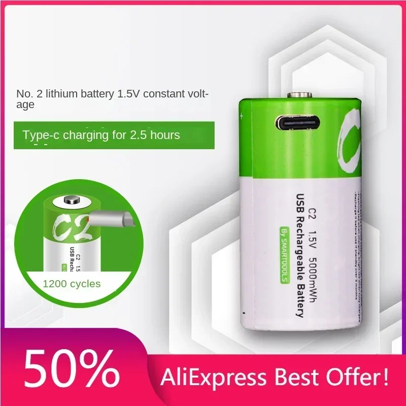 Rechargeable Batteries 2 Size Type-c Direct ChargingC Lithium Battery 1.5v 5000mWh High Capacity Audiovisual Equipment Wholesale
Rechargeable Batteries 2 Size Type-c Direct ChargingC Lithium Battery 1.5v 5000mWh High Capacity Audiovisual Equipment Wholesale