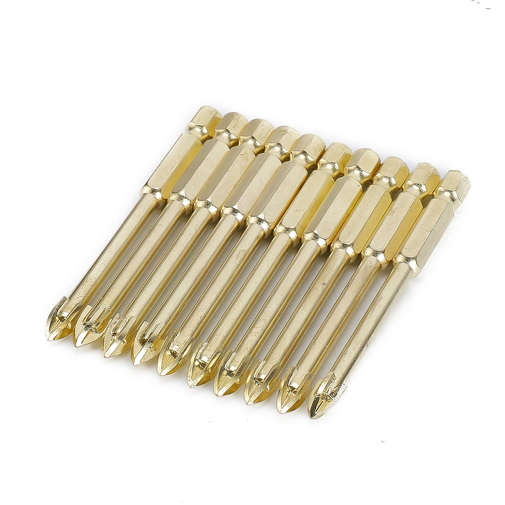 10pcs 6mm Titanium Ceramic Tile Marble Glass Drill Bits Spear Head Hex Shank For Woodworking Tools Accessories
10pcs 6mm Titanium Ceramic Tile Marble Glass Drill Bits Spear Head Hex Shank For Woodworking Tools Accessories
