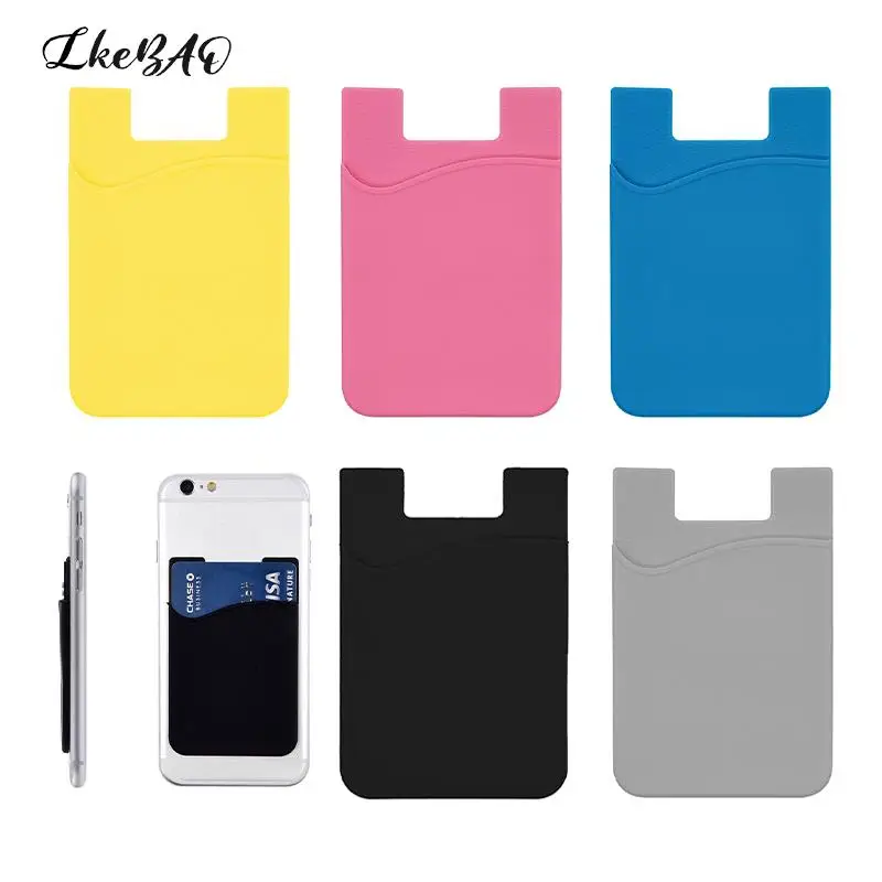 

Universal Credit ID Card Holder Silicone Wallet Case Adhesive Pocket Sticker Mobile Phone Wallet New Fashion Cellphone Accessory