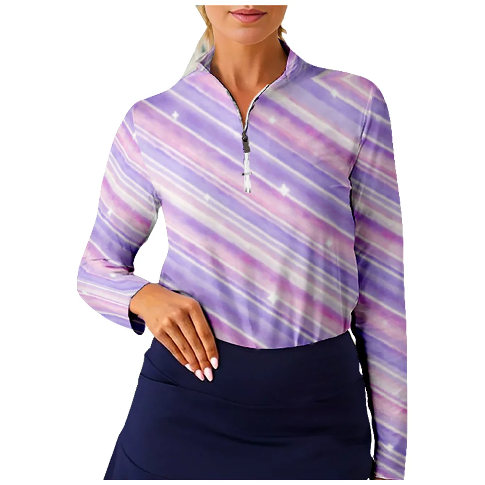 Purple Striped Design Golf Shirt Women Long Sleeve Half Zip Breathable Quick Dry Tops Casual Sportswear
Purple Striped Design Golf Shirt Women Long Sleeve Half Zip Breathable Quick Dry Tops Casual Sportswear