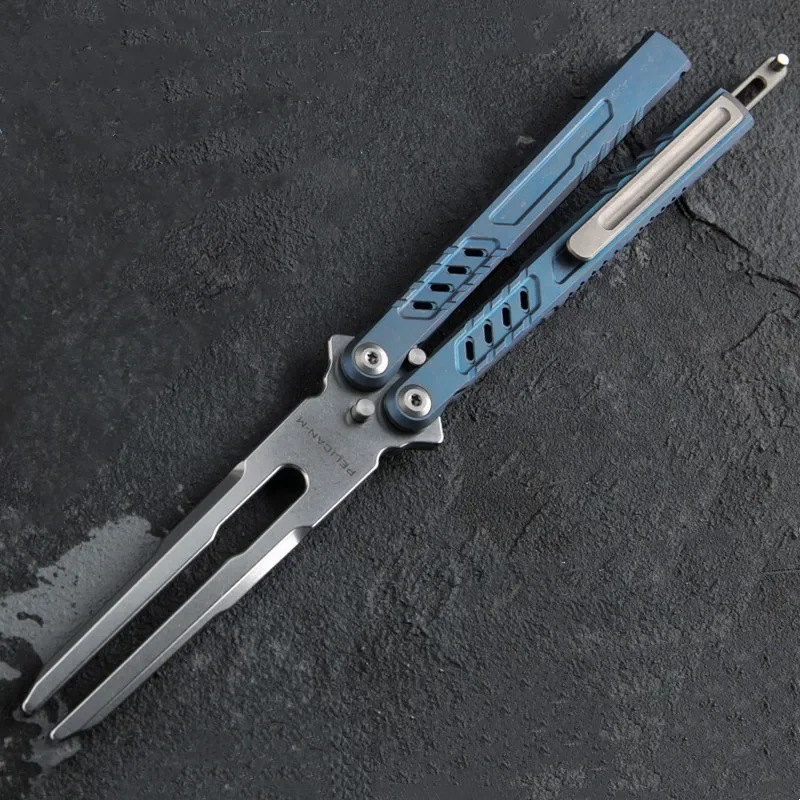 

Maxace Pelican-M Balisong Trainer TC4 Titanium Channel Handle Butterfly Knife M390 Live Blade 440C Tuning Fork Hand Tool EDC