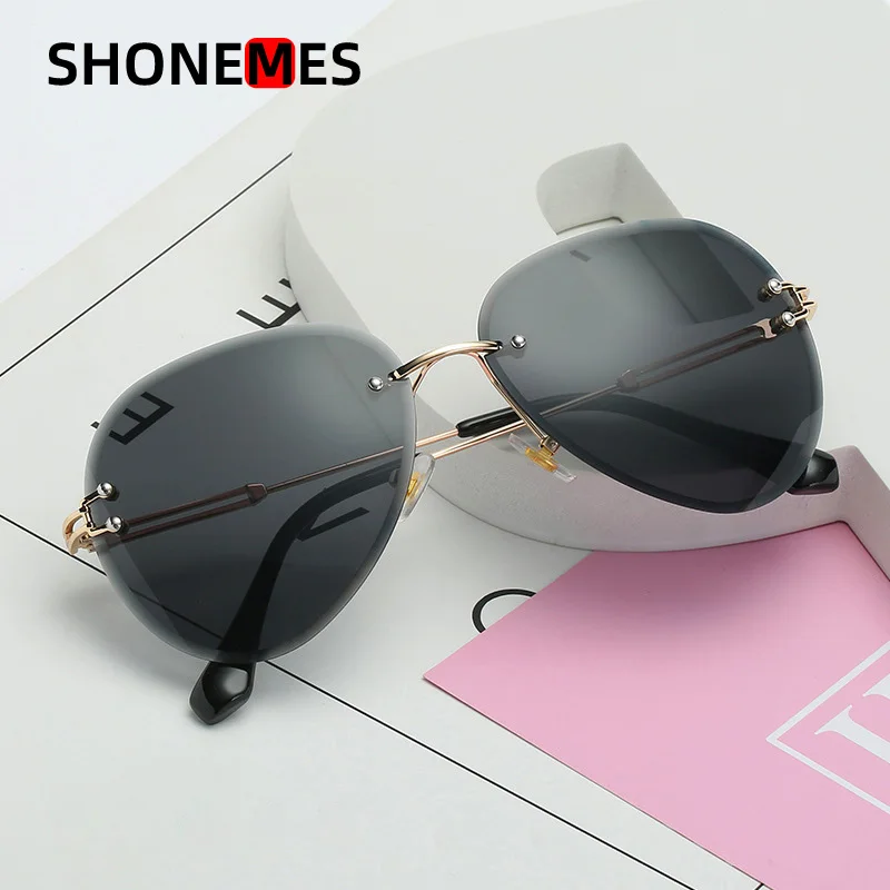 

ShoneMes Rimless Pilot Sunglasses Vintage Gradient Shades Metal Rivet Outdoor UV400 Protection Sun Glasses for Women Men