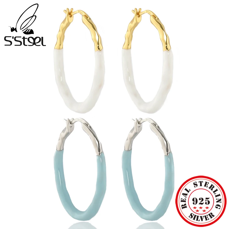 S'STEEL Original Design Irregular Circle Enamel Hoop Earrings For Women 925 Sterling Silver Gold Earings Korean Fashion Jewelry
S'STEEL Original Design Irregular Circle Enamel Hoop Earrings For Women 925 Sterling Silver Gold Earings Korean Fashion Jewelry