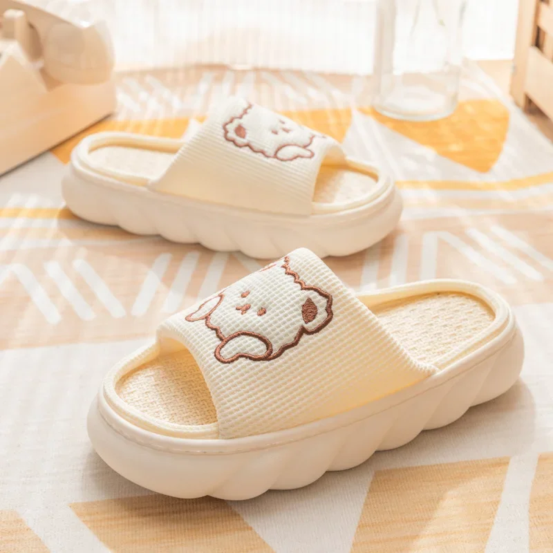 

Linen Platform Universal Couple Home Slippers Cotton Anti-wear and Slippery Thick Soled Slippers Shoes Woman Furry Slippers