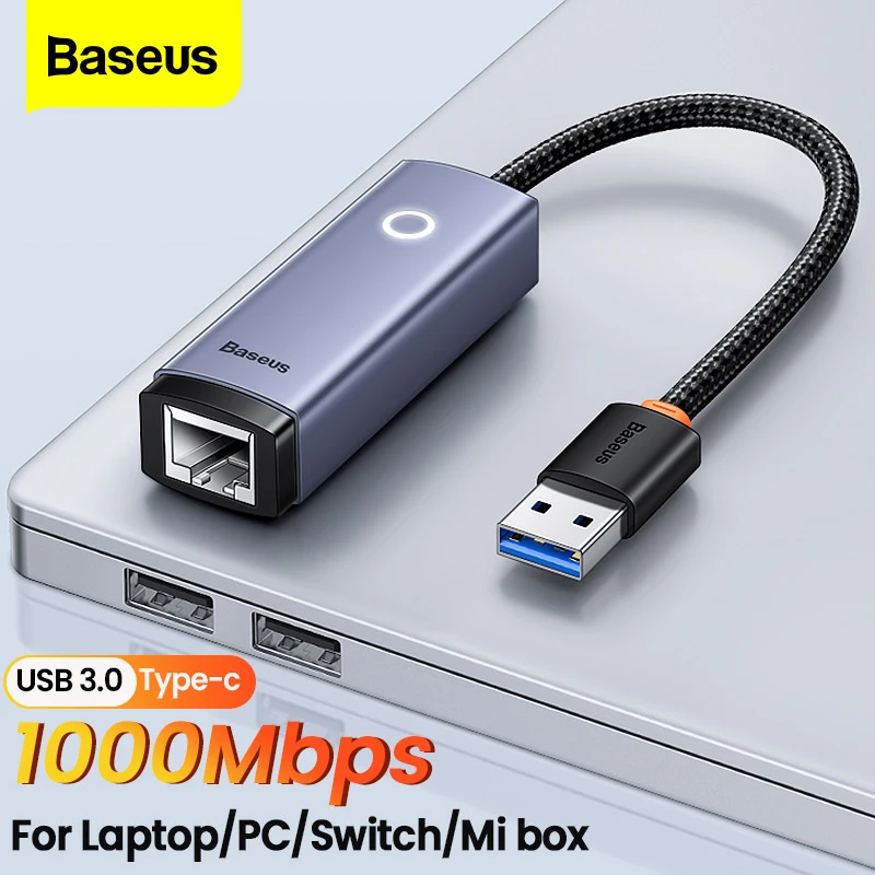 

Baseus USB RJ45 Adapter 1000Mbps/100Mbps USB 3.0 Type C to Ethernet Lan Port Gigabit Network Card For Laptop PC Switch Mi Box s