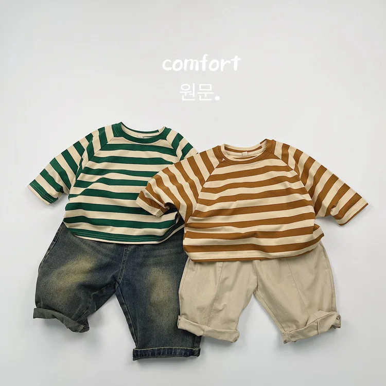 2025 Autumn New Children Loose Casual T Shirts Baby Boys Girls Cotton Striped Bottoming Shirt Toddler Kids Dolman Sleeve Tops 11 S0cb8d372729d498fb29fad24b2370b04n