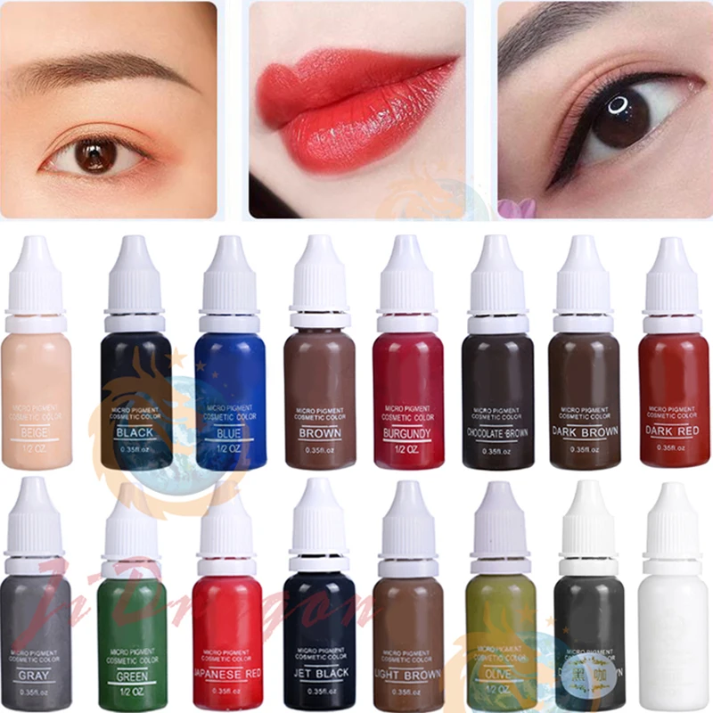 

15ml Tattoo Ink Pigment Set Professional Permanent Makeup Microblading Eyebrow Lips Eyeline Tattoo Color Body Beauty Art Supplie