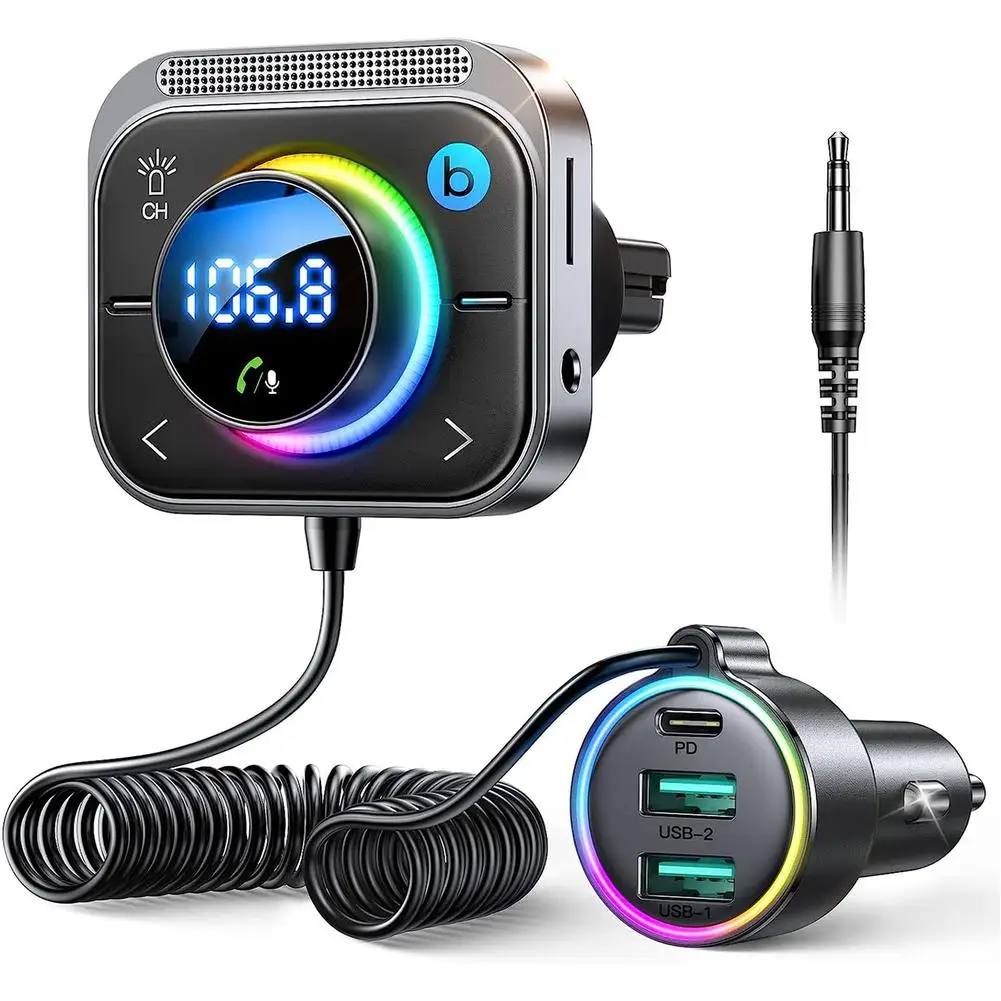 

Bluetooth 5.3 Wireless FM/AUX Car Adapter PD 30W QC3.0 3 Ports Charging Hands-Free Calling FM Transmitter Radio Receiver