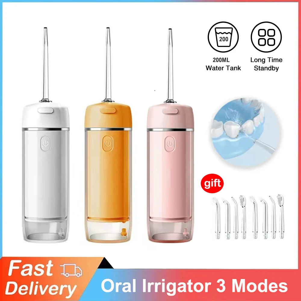 

Dental Water Jet Irrigator Oral Irrigator USB Rechargeable Water Flosser Portable 200ML Waterproof Teeth 3 Modes IPX7 Cleaner