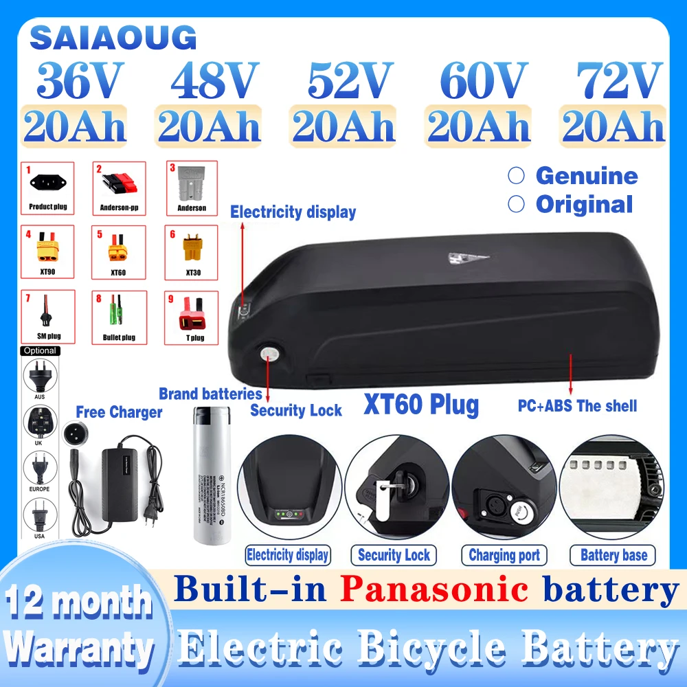 

Original 48V 36V 52V 20AH Hailong ebike Battery 30A BMS for 350W 500W 1000W 2000W Motor Free shipping and duty-free gift charger