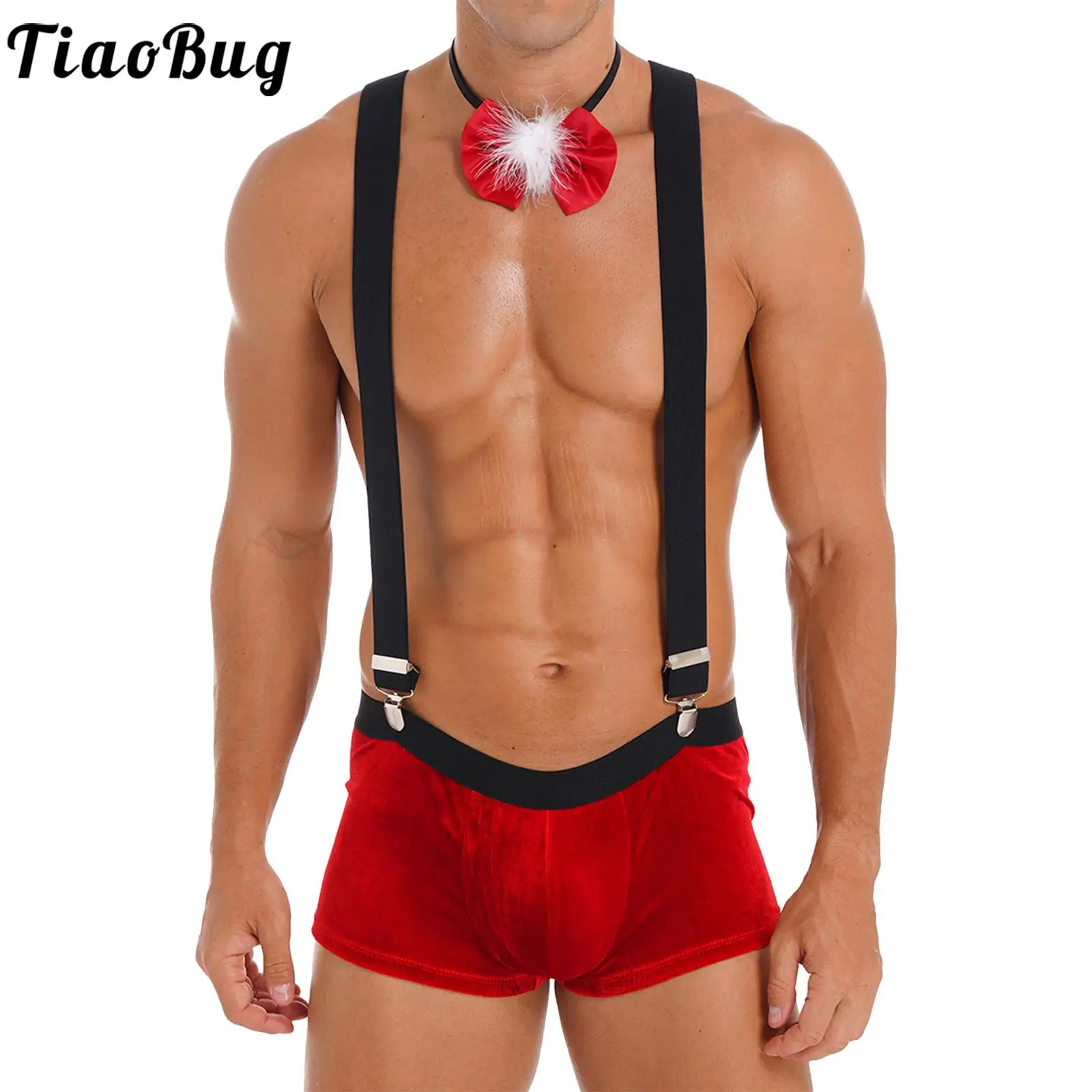 Tiaobug Mens Christmas Low Rise front Bulge Pouch 3Pcs Red Velvet Boxer Shorts with Suspenders Bow Ties Club Bar Party Nightwear
Tiaobug Mens Christmas Low Rise front Bulge Pouch 3Pcs Red Velvet Boxer Shorts with Suspenders Bow Ties Club Bar Party Nightwear