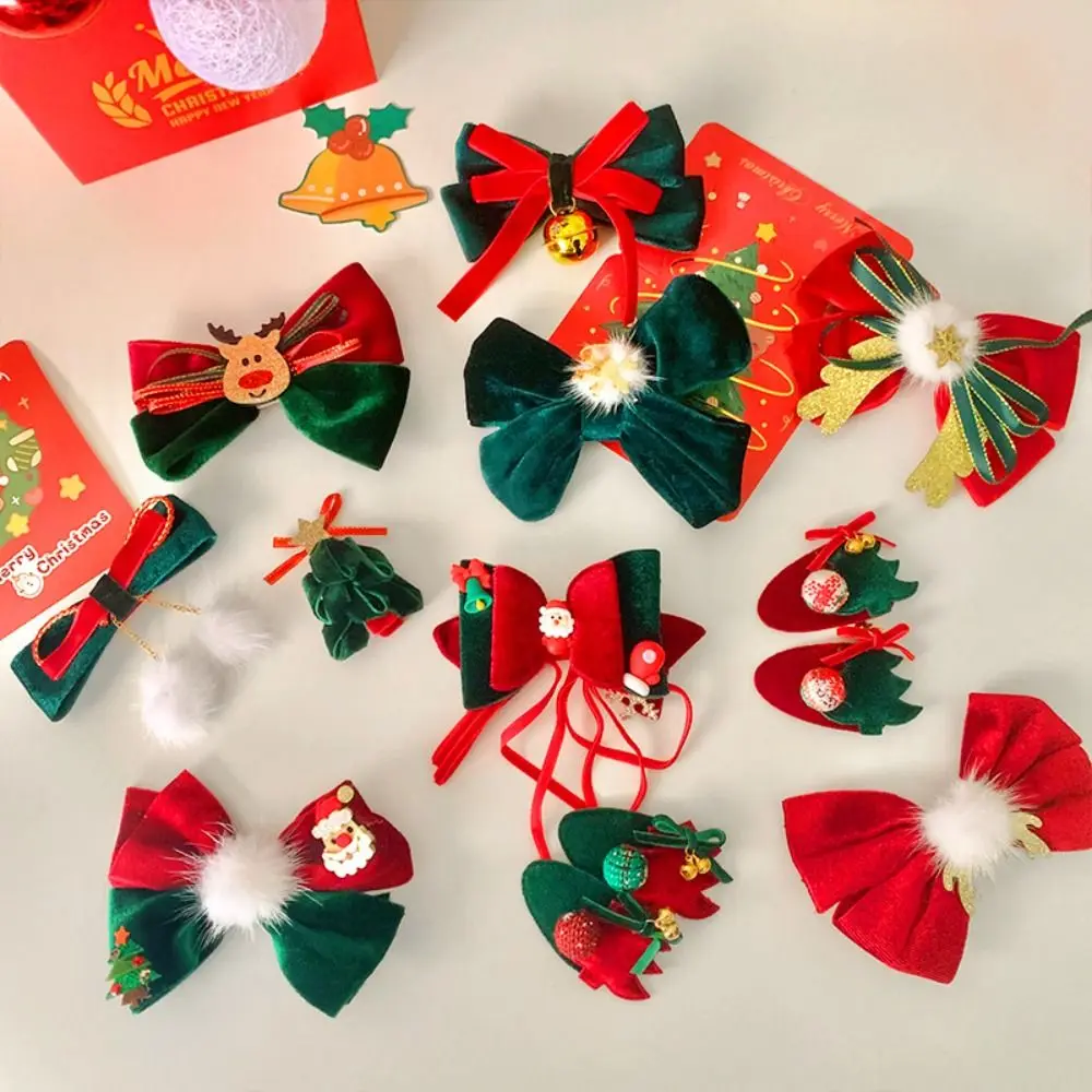 

Милые рождественские аксессуары бант изысканный флокирующий бант лента заколки Санта-Клаус модные олени головные уборы для детей