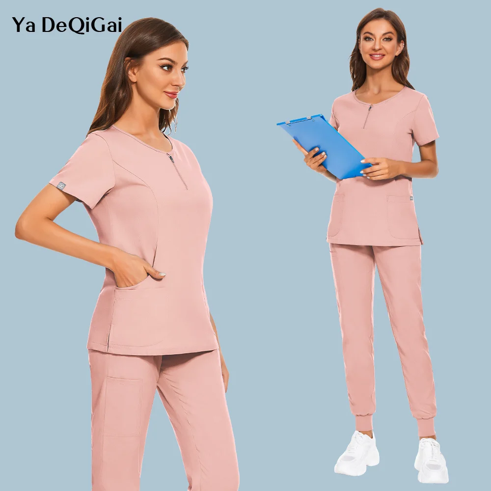 

Fashion Scrub Suits Scrubs Set For Women Joggers Tops+pants Hospital Doctor Nursing Uniform V-neck Solid Color Surgical Workwear